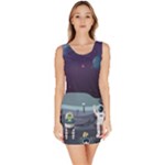 Alien Astronaut Scene Bodycon Dress