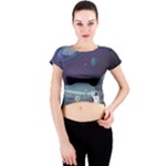 Alien Astronaut Scene Crew Neck Crop Top