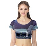 Alien Astronaut Scene Short Sleeve Crop Top