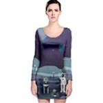 Alien Astronaut Scene Long Sleeve Bodycon Dress