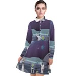 Alien Astronaut Scene Long Sleeve Chiffon Shirt Dress