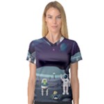 Alien Astronaut Scene V-Neck Sport Mesh T-Shirt