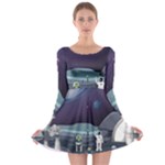 Alien Astronaut Scene Long Sleeve Skater Dress