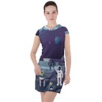 Alien Astronaut Scene Drawstring Hooded Dress