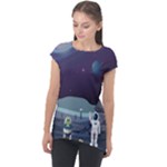 Alien Astronaut Scene Cap Sleeve High Low Top