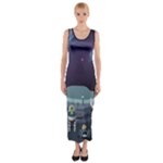 Alien Astronaut Scene Fitted Maxi Dress