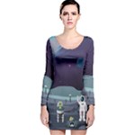Alien Astronaut Scene Long Sleeve Velvet Bodycon Dress