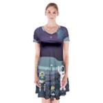 Alien Astronaut Scene Short Sleeve V-neck Flare Dress