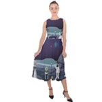 Alien Astronaut Scene Midi Tie-Back Chiffon Dress