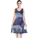 Alien Astronaut Scene V-Neck Midi Sleeveless Dress 