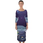 Alien Astronaut Scene Quarter Sleeve Midi Bodycon Dress