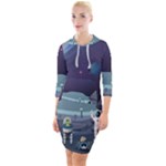 Alien Astronaut Scene Quarter Sleeve Hood Bodycon Dress
