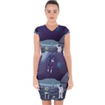 Alien Astronaut Scene Capsleeve Drawstring Dress 