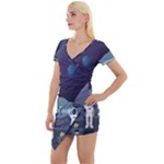 Alien Astronaut Scene Short Sleeve Asymmetric Mini Dress