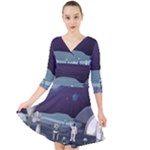 Alien Astronaut Scene Quarter Sleeve Front Wrap Dress