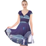 Alien Astronaut Scene Cap Sleeve Front Wrap Midi Dress