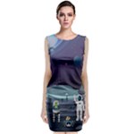 Alien Astronaut Scene Sleeveless Velvet Midi Dress