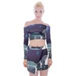 Alien Astronaut Scene Off Shoulder Top with Mini Skirt Set