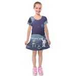 Alien Astronaut Scene Kids  Short Sleeve Velvet Dress