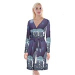 Alien Astronaut Scene Long Sleeve Velvet Front Wrap Dress