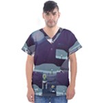 Alien Astronaut Scene Men s V-Neck Scrub Top