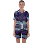 Alien Astronaut Scene Satin Short Sleeve Pajamas Set