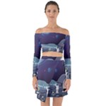 Alien Astronaut Scene Off Shoulder Top with Skirt Set