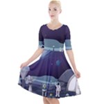 Alien Astronaut Scene Quarter Sleeve A-Line Dress