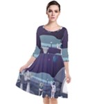 Alien Astronaut Scene Quarter Sleeve Waist Band Dress