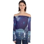 Alien Astronaut Scene Off Shoulder Long Sleeve Top
