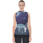 Alien Astronaut Scene Mock Neck Shell Top