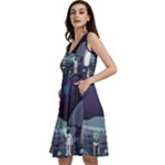 Alien Astronaut Scene Sleeveless V-Neck Skater Dress with Pockets