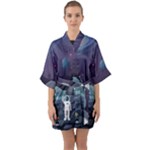 Alien Astronaut Scene Half Sleeve Satin Kimono 