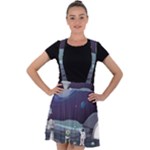 Alien Astronaut Scene Velvet Suspender Skater Skirt