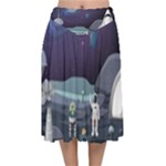 Alien Astronaut Scene Velvet Flared Midi Skirt