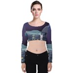 Alien Astronaut Scene Velvet Long Sleeve Crop Top
