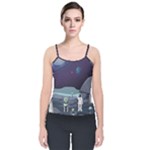 Alien Astronaut Scene Velvet Spaghetti Strap Top