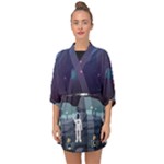 Alien Astronaut Scene Half Sleeve Chiffon Kimono