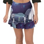 Alien Astronaut Scene Fishtail Mini Chiffon Skirt