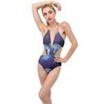Alien Astronaut Scene Plunging Cut Out Swimsuit