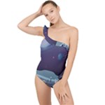 Alien Astronaut Scene Frilly One Shoulder Swimsuit