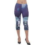 Alien Astronaut Scene Lightweight Velour Capri Leggings 