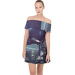 Alien Astronaut Scene Off Shoulder Chiffon Dress