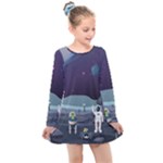 Alien Astronaut Scene Kids  Long Sleeve Dress