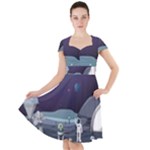 Alien Astronaut Scene Cap Sleeve Midi Dress