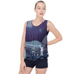 Alien Astronaut Scene Bubble Hem Chiffon Tank Top