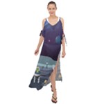 Alien Astronaut Scene Maxi Chiffon Cover Up Dress