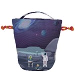 Alien Astronaut Scene Drawstring Bucket Bag