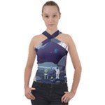 Alien Astronaut Scene Cross Neck Velour Top