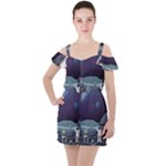 Alien Astronaut Scene Ruffle Cut Out Chiffon Playsuit